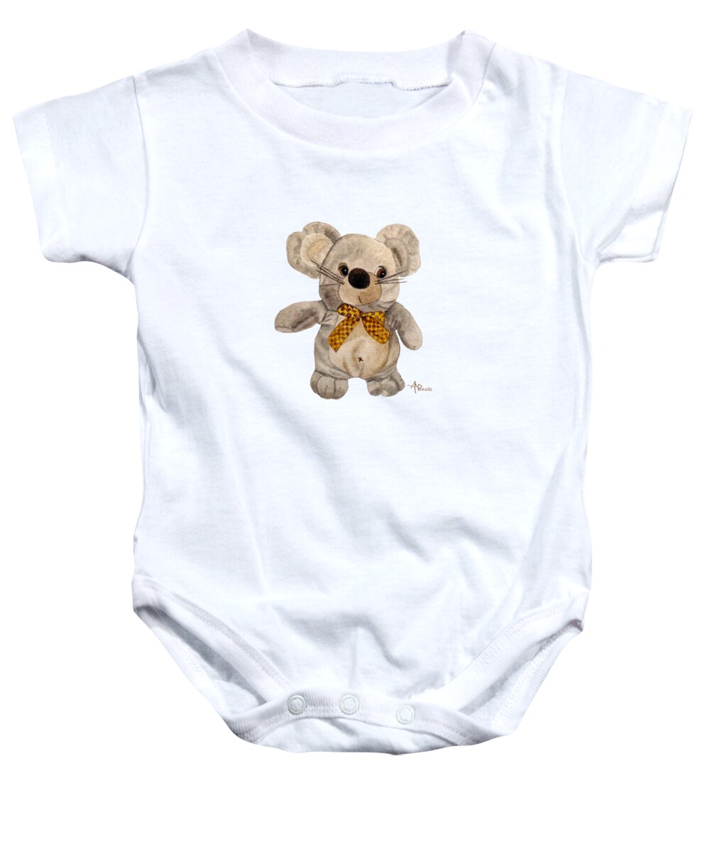 Cuddly Mouse Baby Onesie featuring the painting Cuddly Mouse by Angeles M Pomata