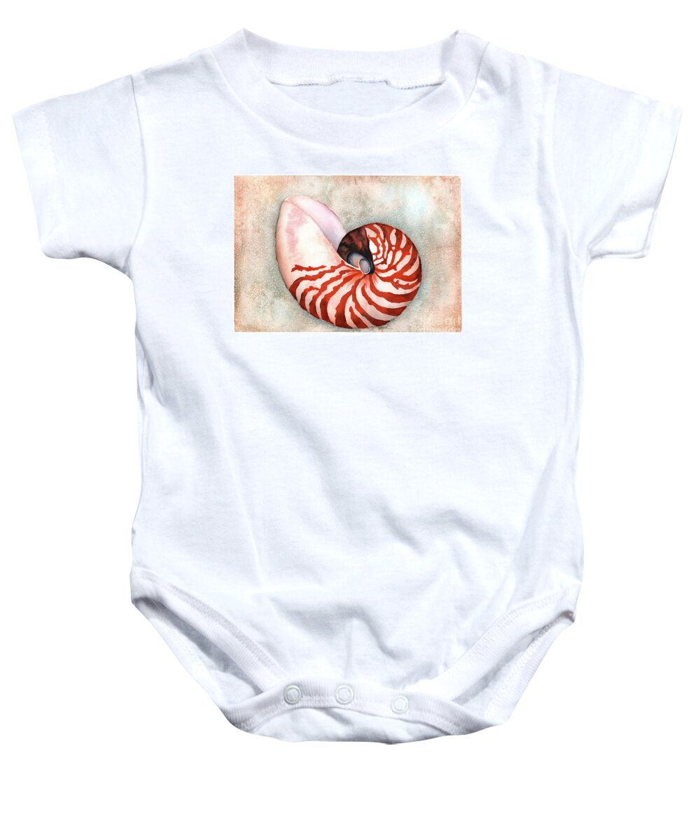 Nautilus Baby Onesie featuring the painting Curled Nautilus by Hilda Wagner