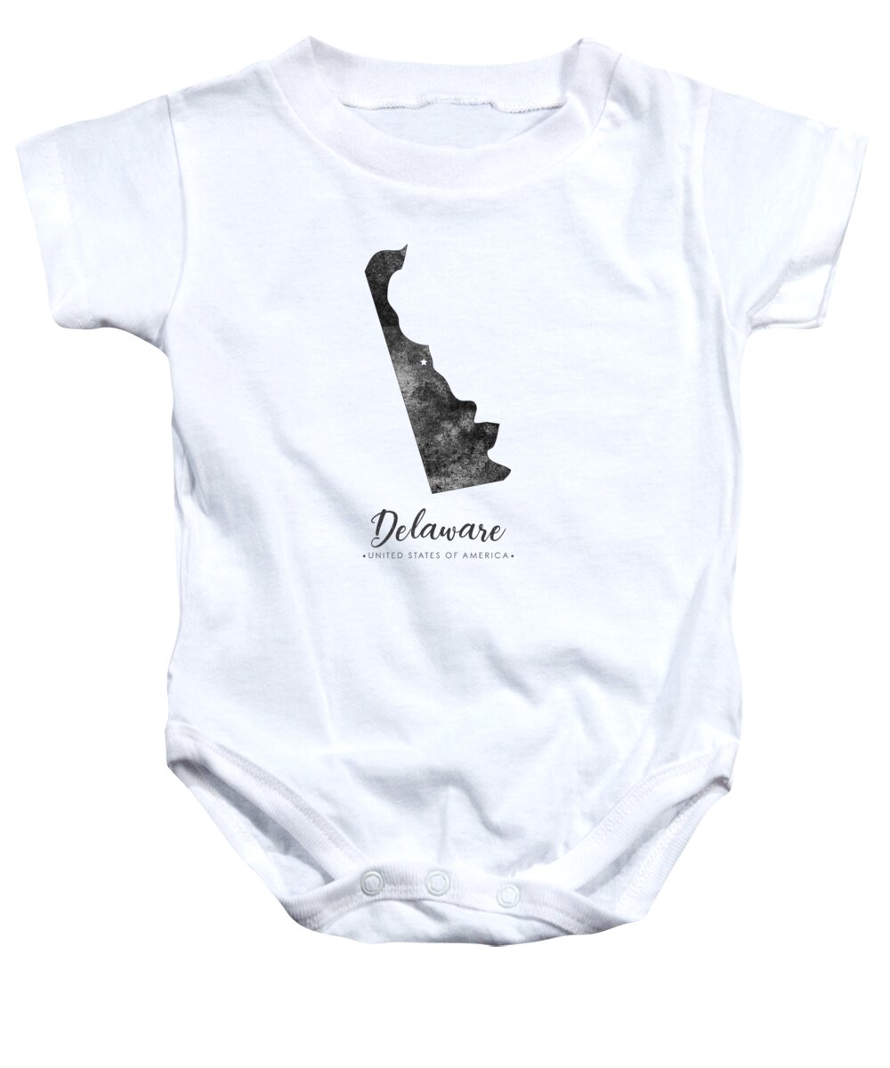 Delaware Baby Onesie featuring the mixed media Delaware State Map Art - Grunge Silhouette by Studio Grafiikka