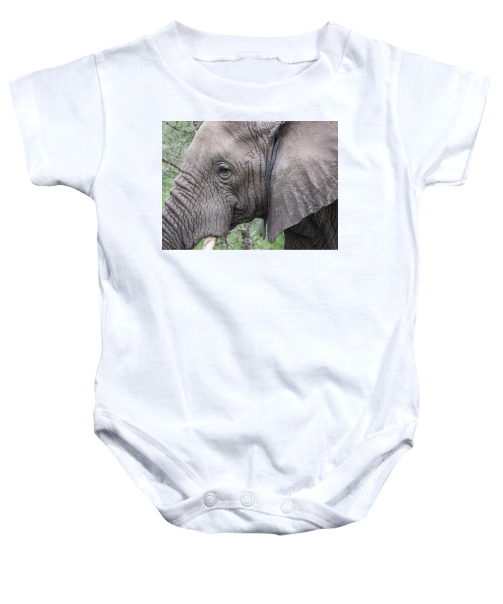 Africa Baby Onesie featuring the photograph Detail of an African Elephant's Face by Brenda Smith DVM