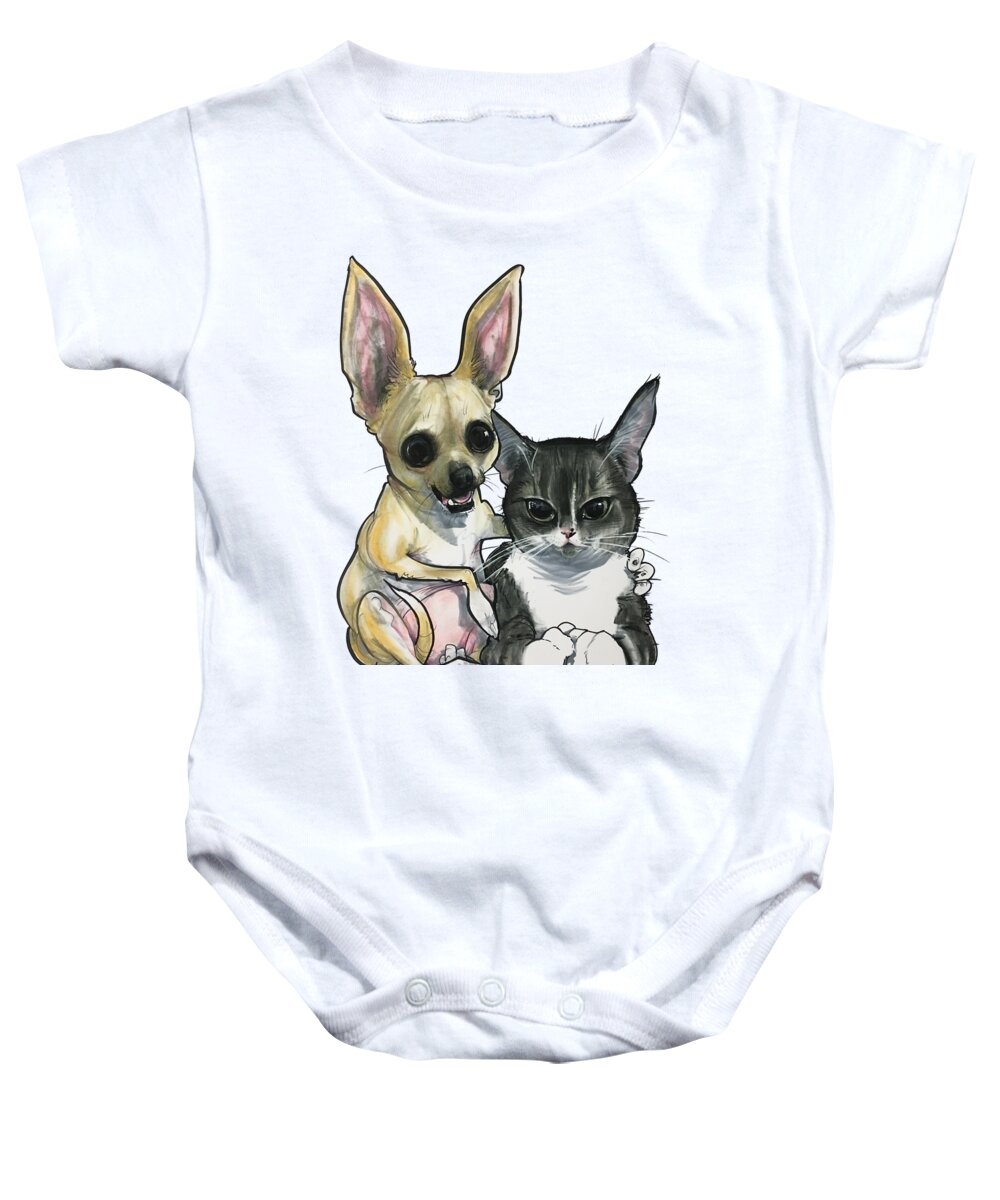 Chihuahua Baby Onesie featuring the drawing DeZiel 3830 by Canine Caricatures By John LaFree