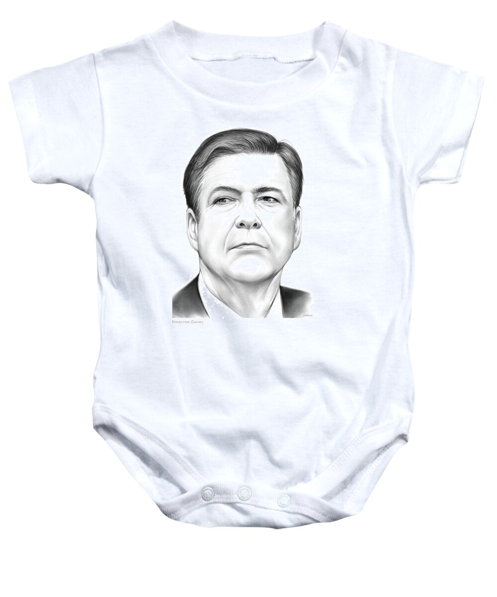 Comey Baby Onesie featuring the drawing Director Comey by Greg Joens