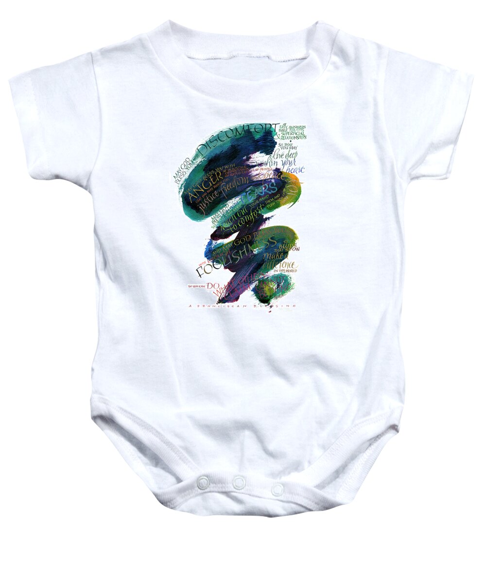 Achievement Baby Onesie featuring the painting Discomfort Teal-Blue by Judy Dodds