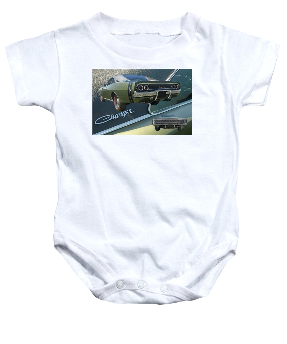 Dodge Charger Baby Onesie featuring the photograph Dodge Charger RT 1968 Collage by Gill Billington