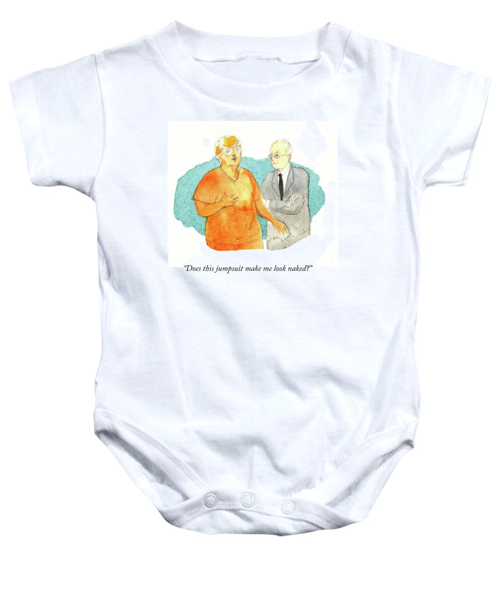 Does This Jumpsuit Make Me Look Naked? Baby Onesie featuring the painting Does This Jumpsuit Make Me Look Naked by Emily Flake