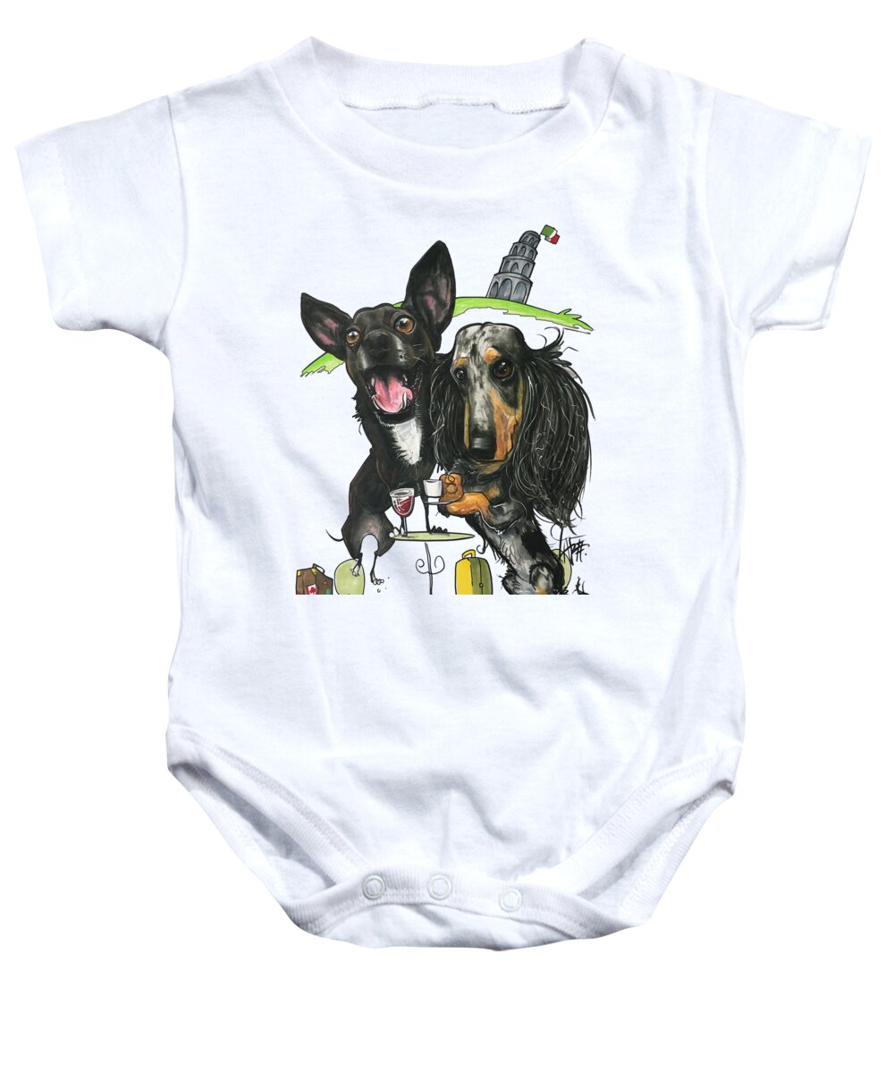 Dominguez Baby Onesie featuring the drawing Dominguez, Mia and Sri by Canine Caricatures By John LaFree
