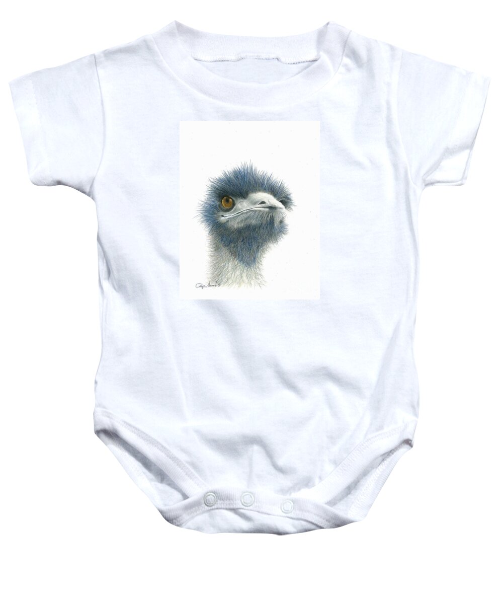 Emu Baby Onesie featuring the drawing Dont Mess with EMU by Phyllis Howard