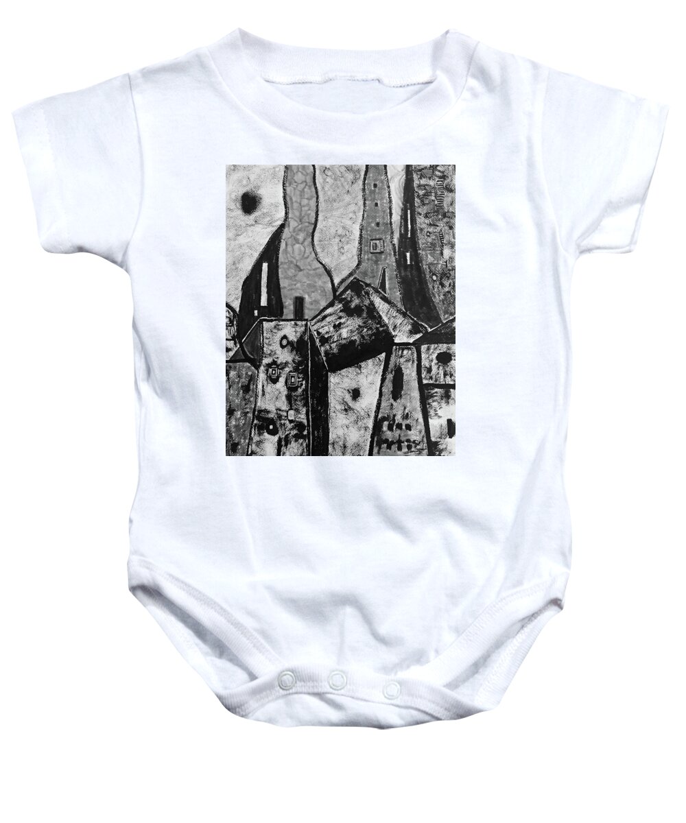 Black & White Baby Onesie featuring the drawing Drawing in bed while binging on Foyle's War by Dennis Ellman