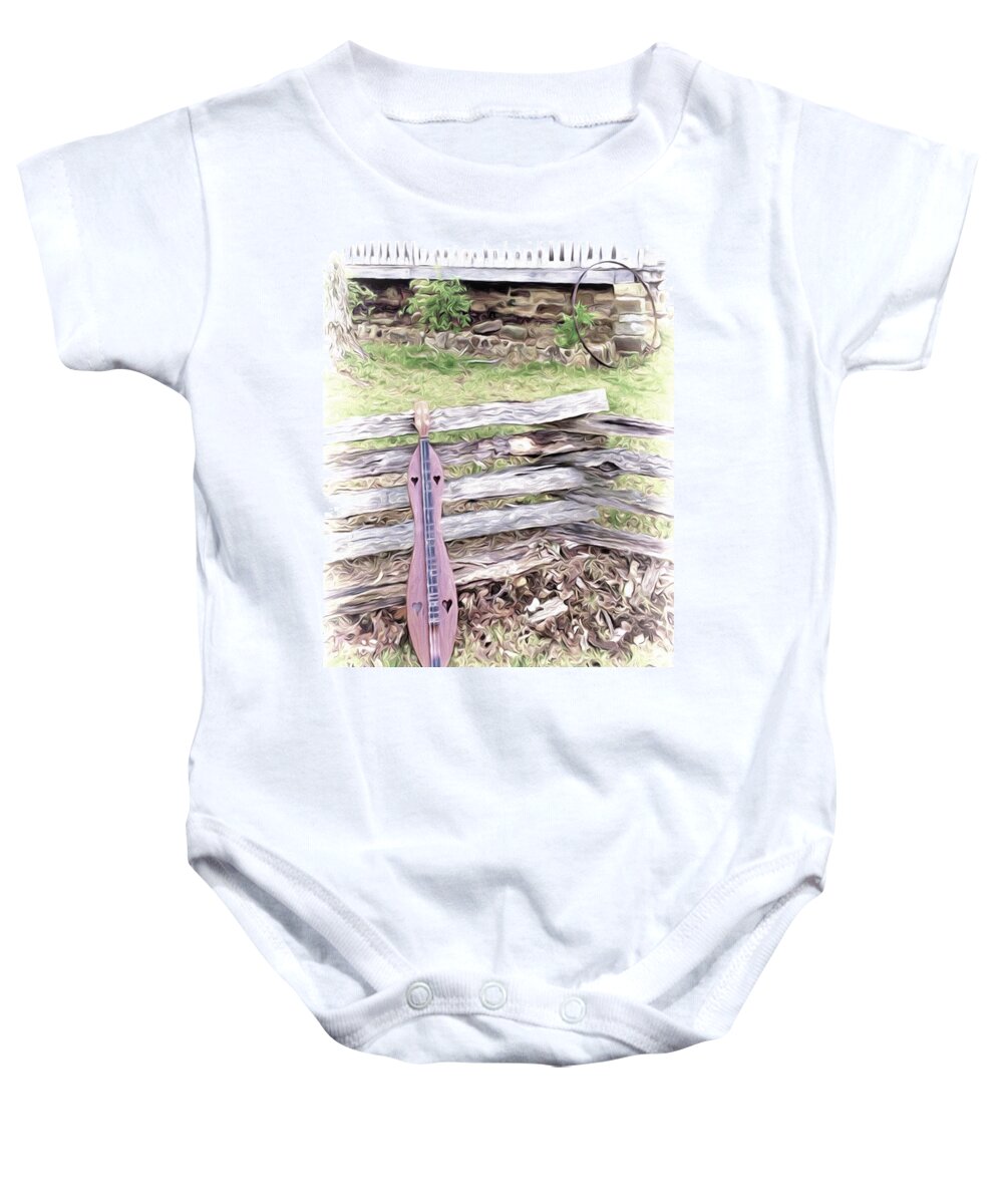 Music Baby Onesie featuring the painting Dulcimer on a Fence Nbr 1A by Will Barger