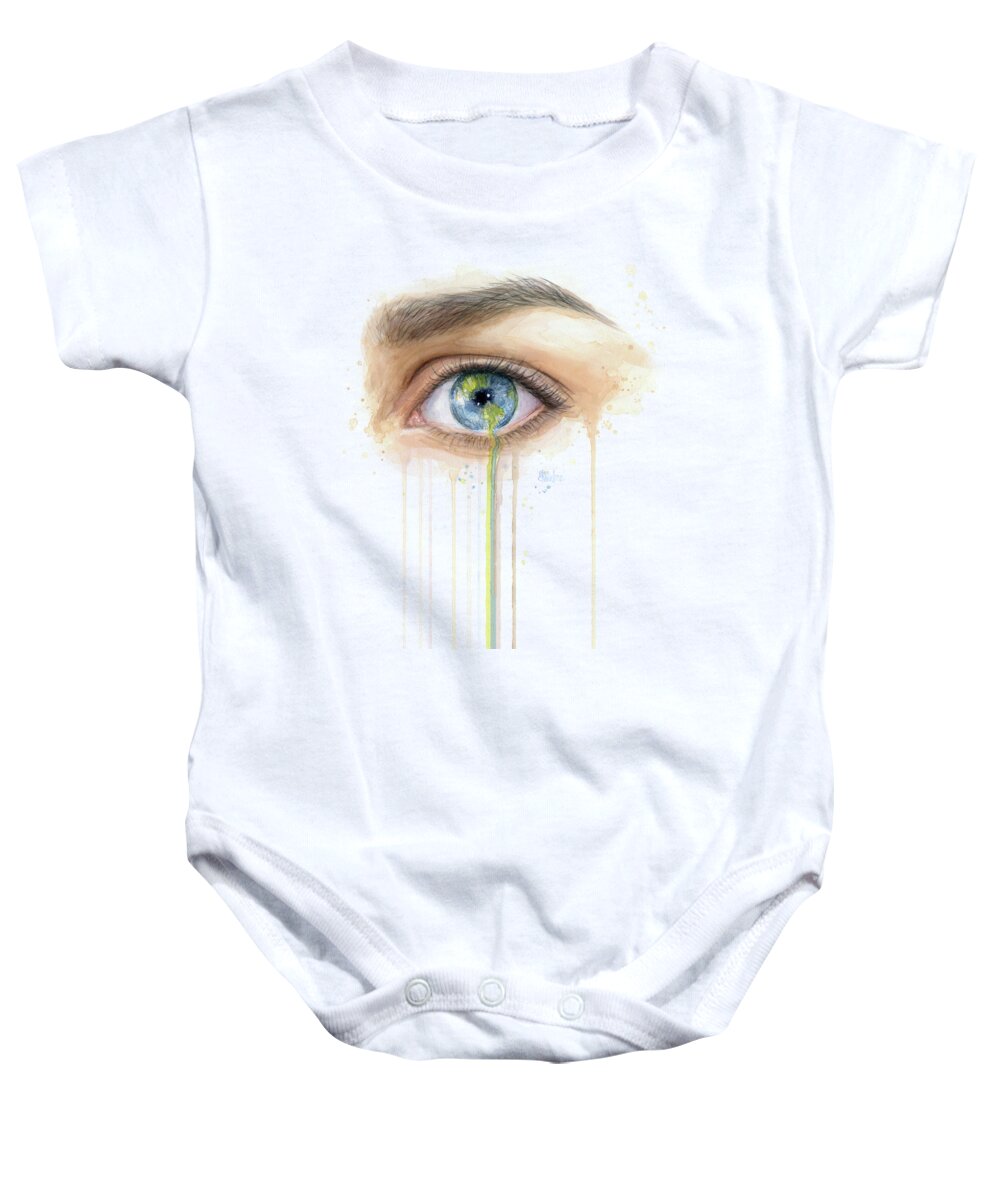 Crying Baby Onesie featuring the painting Earth in the Eye Crying Planet by Olga Shvartsur