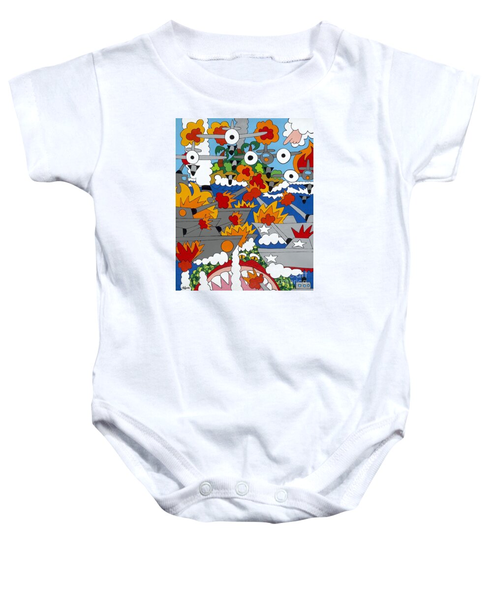 Wwii Baby Onesie featuring the painting East Meets West by Rojax Art