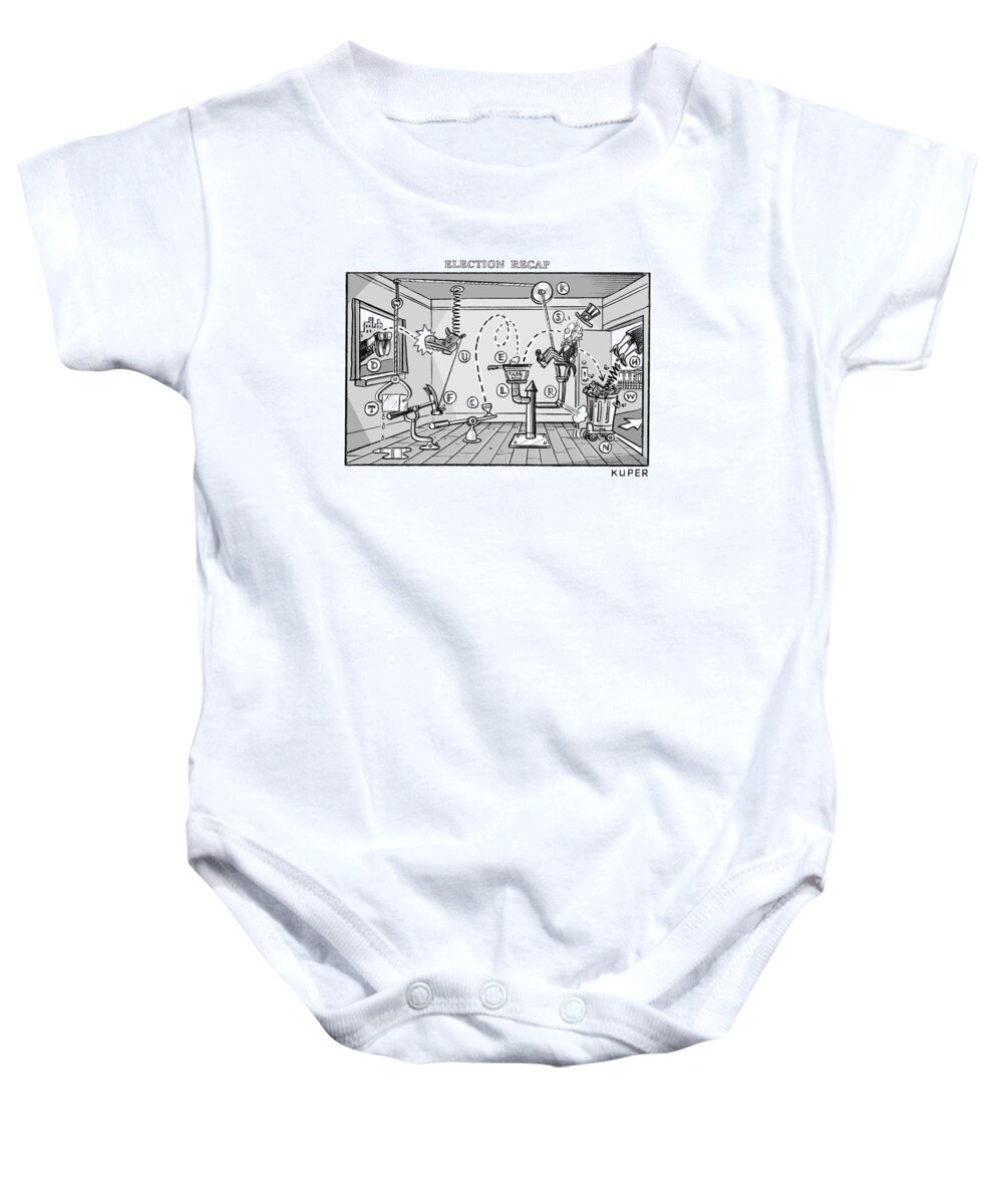 Rube Goldberg Baby Onesie featuring the drawing Election Recap by Peter Kuper