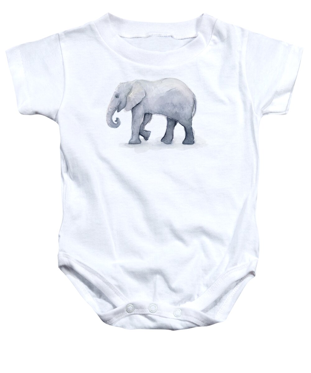Elephant Baby Onesie featuring the painting Elephant Watercolor by Olga Shvartsur