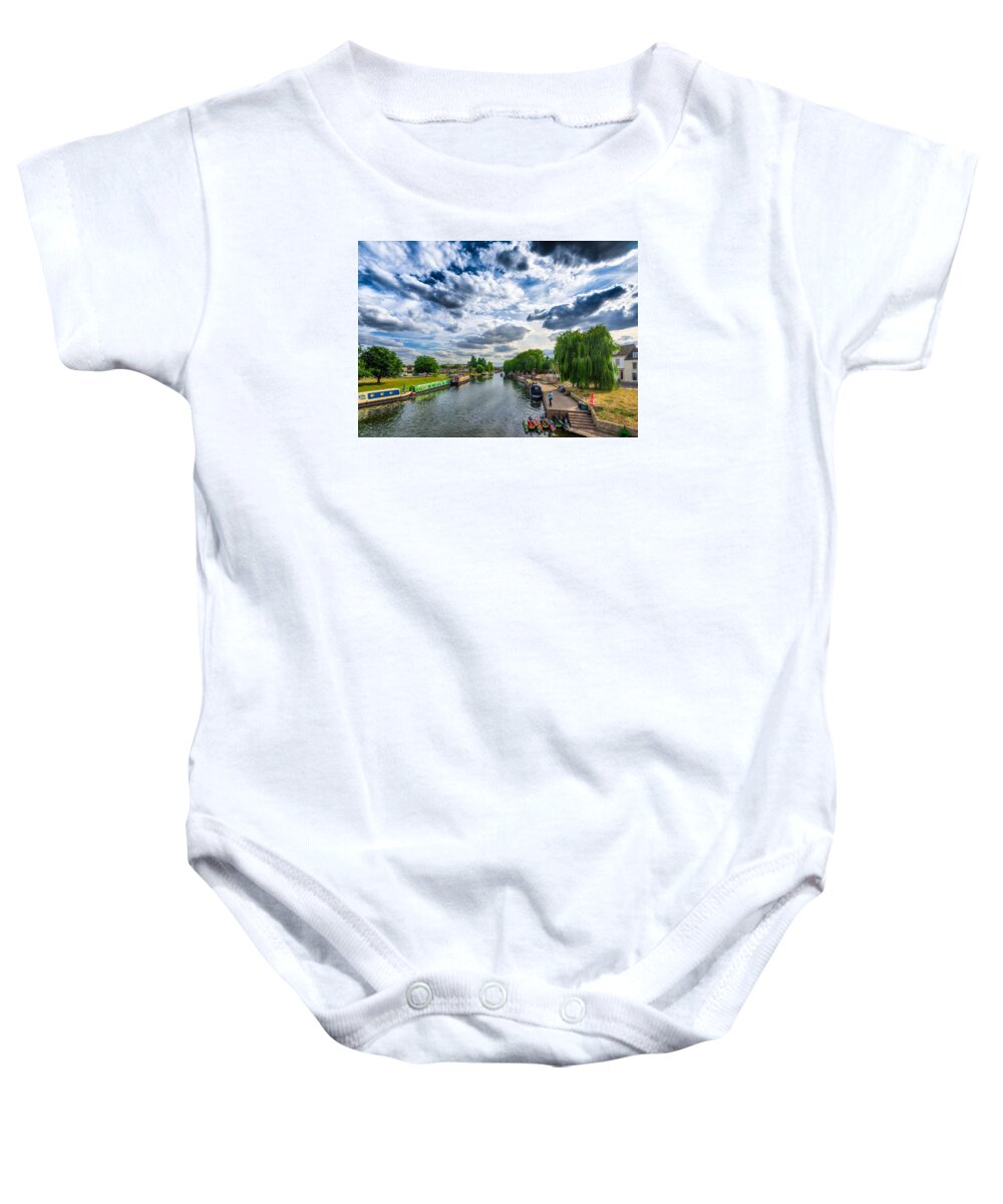 Blue Sky Baby Onesie featuring the photograph Ely Riverside by James Billings