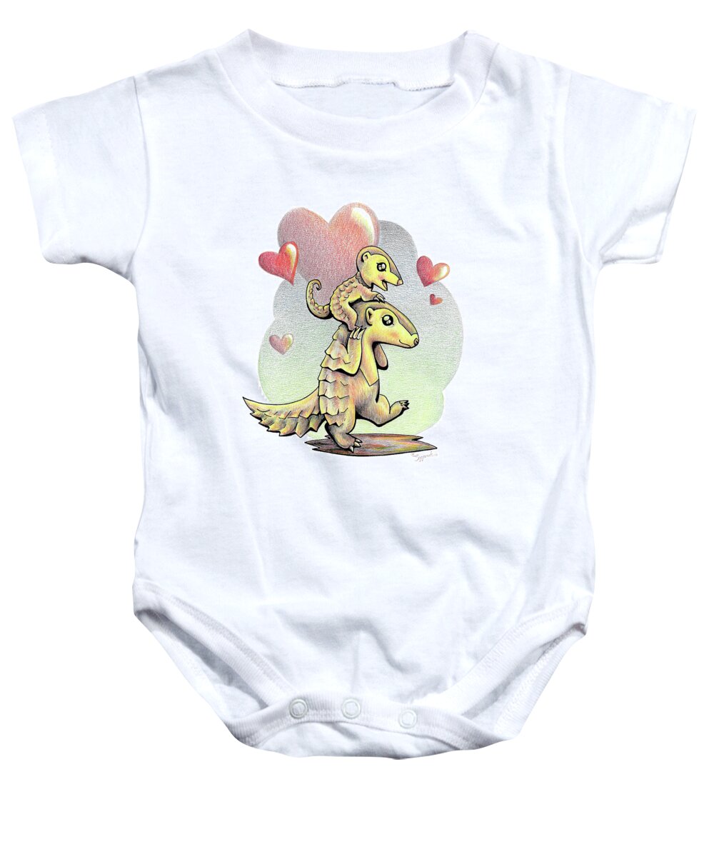 Endangered Animal Baby Onesie featuring the drawing Endangered Animal Pangolin by Sipporah Art and Illustration