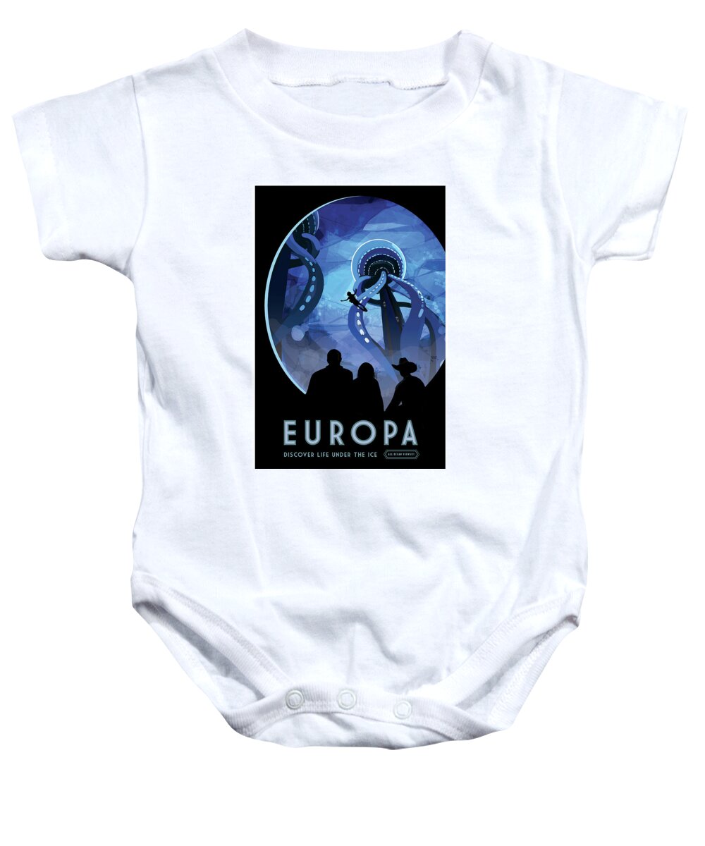Nasa Baby Onesie featuring the photograph Europa Discover Life Under The Ice - NASA Vintage Poster by Mark Kiver