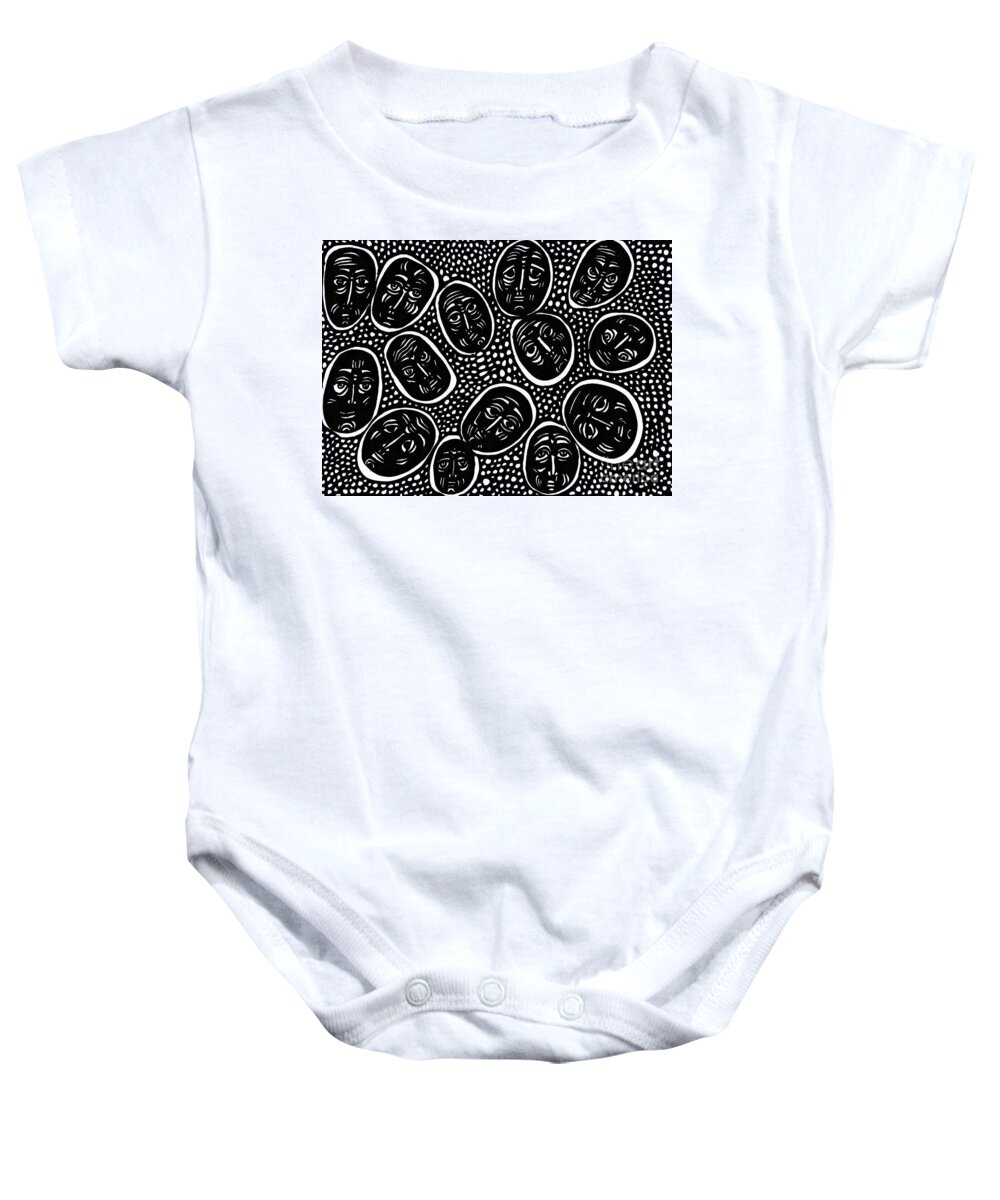 Face Baby Onesie featuring the drawing Faces in Stone by Sarah Loft