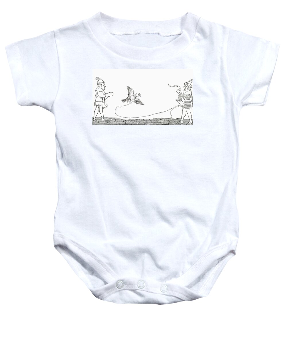 Welsh Baby Onesie featuring the drawing Falconry In The Middle Ages. From Le by Vintage Design Pics