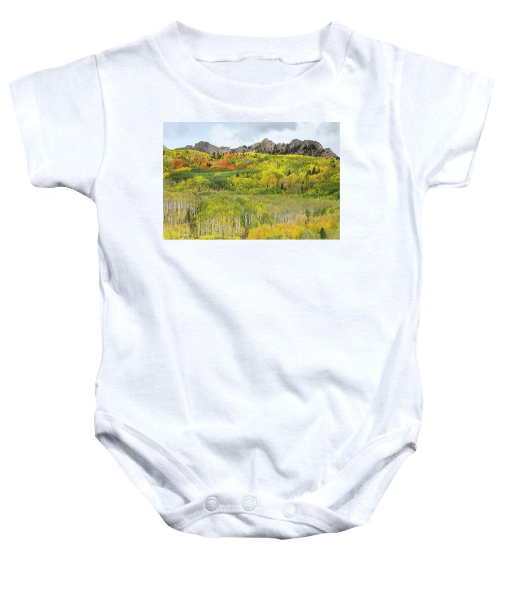 Kebler Pass Baby Onesie featuring the photograph Fall Magic by Nancy Dunivin