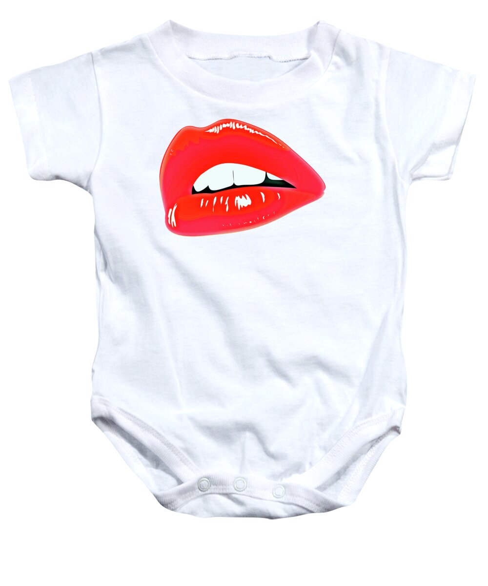 Lips Baby Onesie featuring the painting Famous Red Lips by Little Bunny Sunshine