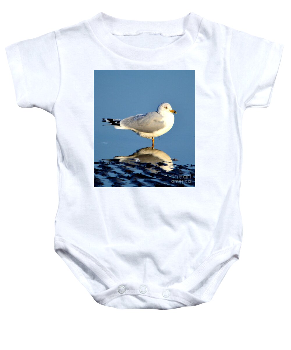 Gull Baby Onesie featuring the photograph Feathered Float by Dani McEvoy