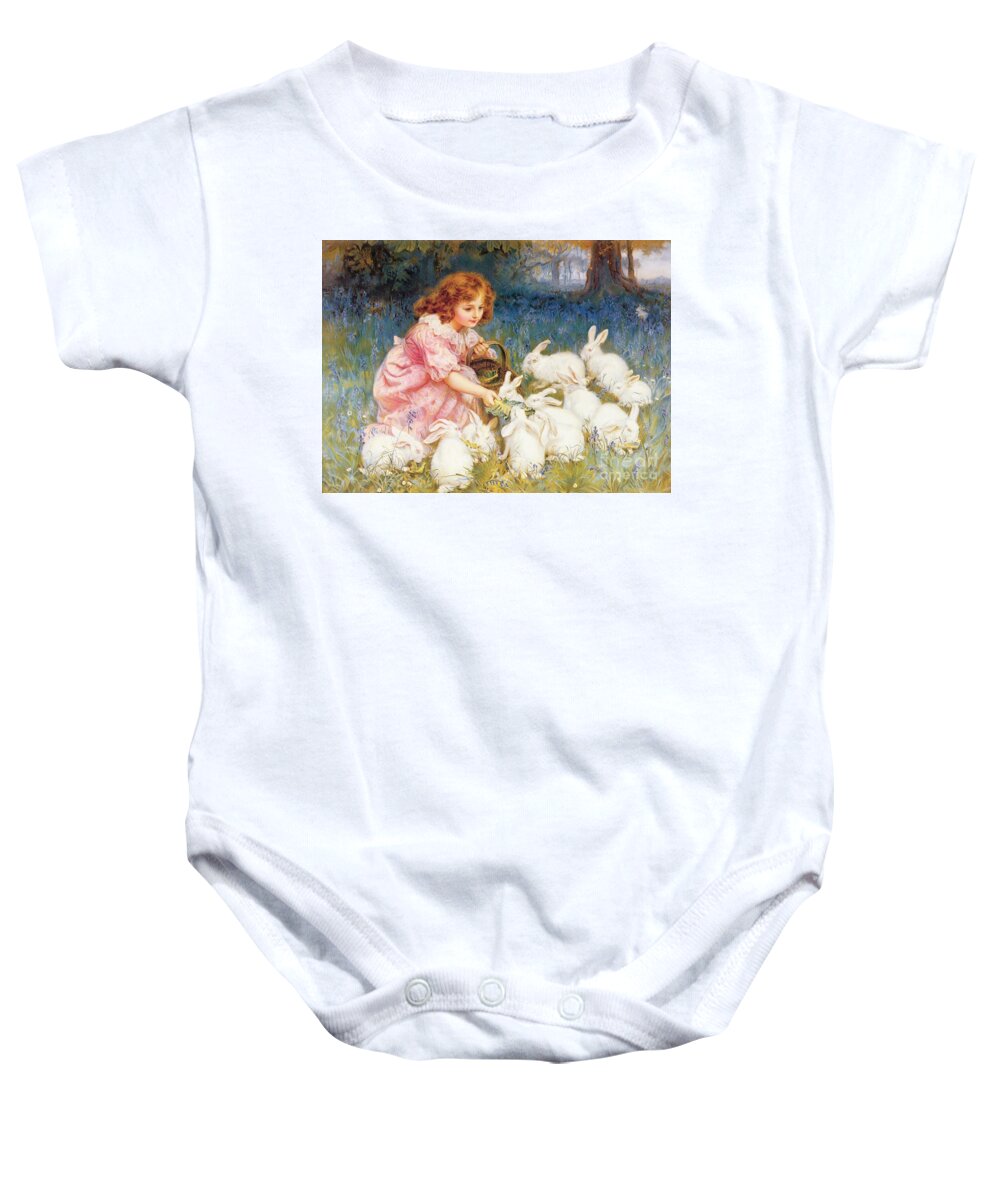 Feeding Baby Onesie featuring the painting Feeding the Rabbits by Frederick Morgan