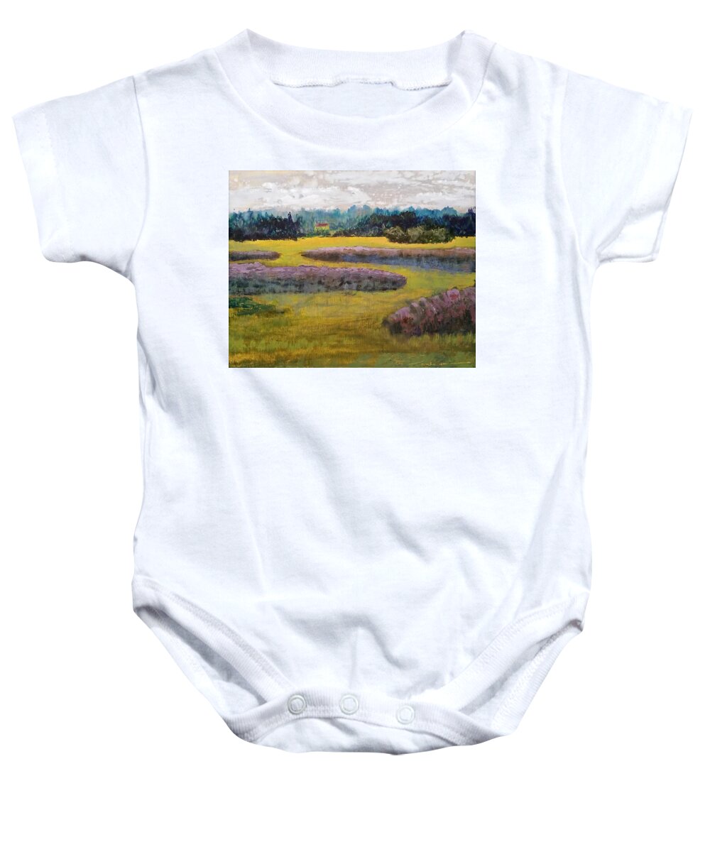 Waterscape Baby Onesie featuring the painting Fiddlers Ridge Marsh by Peter Senesac