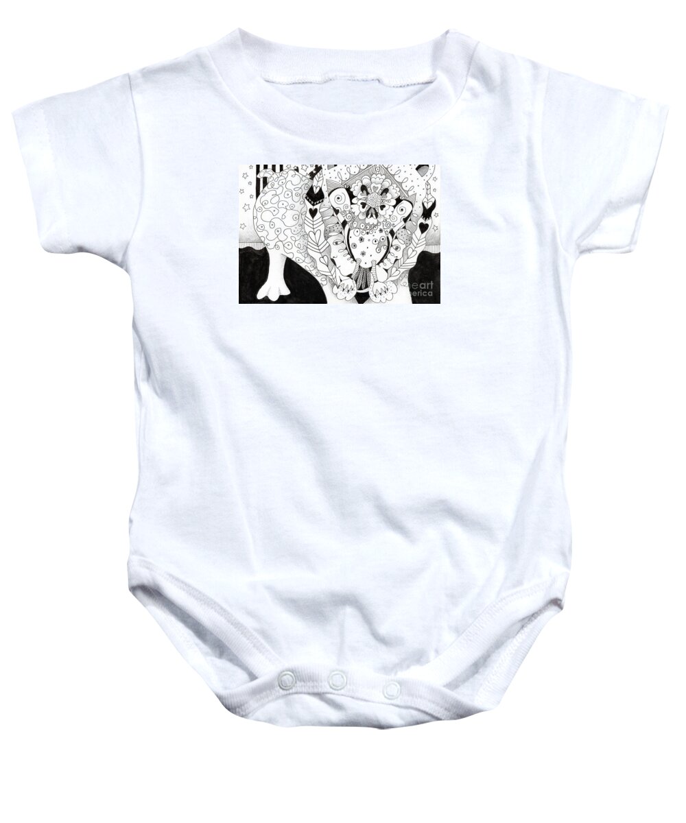 Imagination Baby Onesie featuring the drawing Figments Of Imagination - The Beast by Helena Tiainen