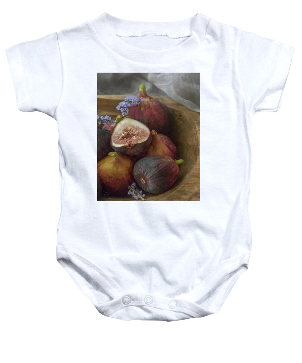 Fruit Baby Onesie featuring the photograph Figs in a Wooden Bowl by Teresa Wilson
