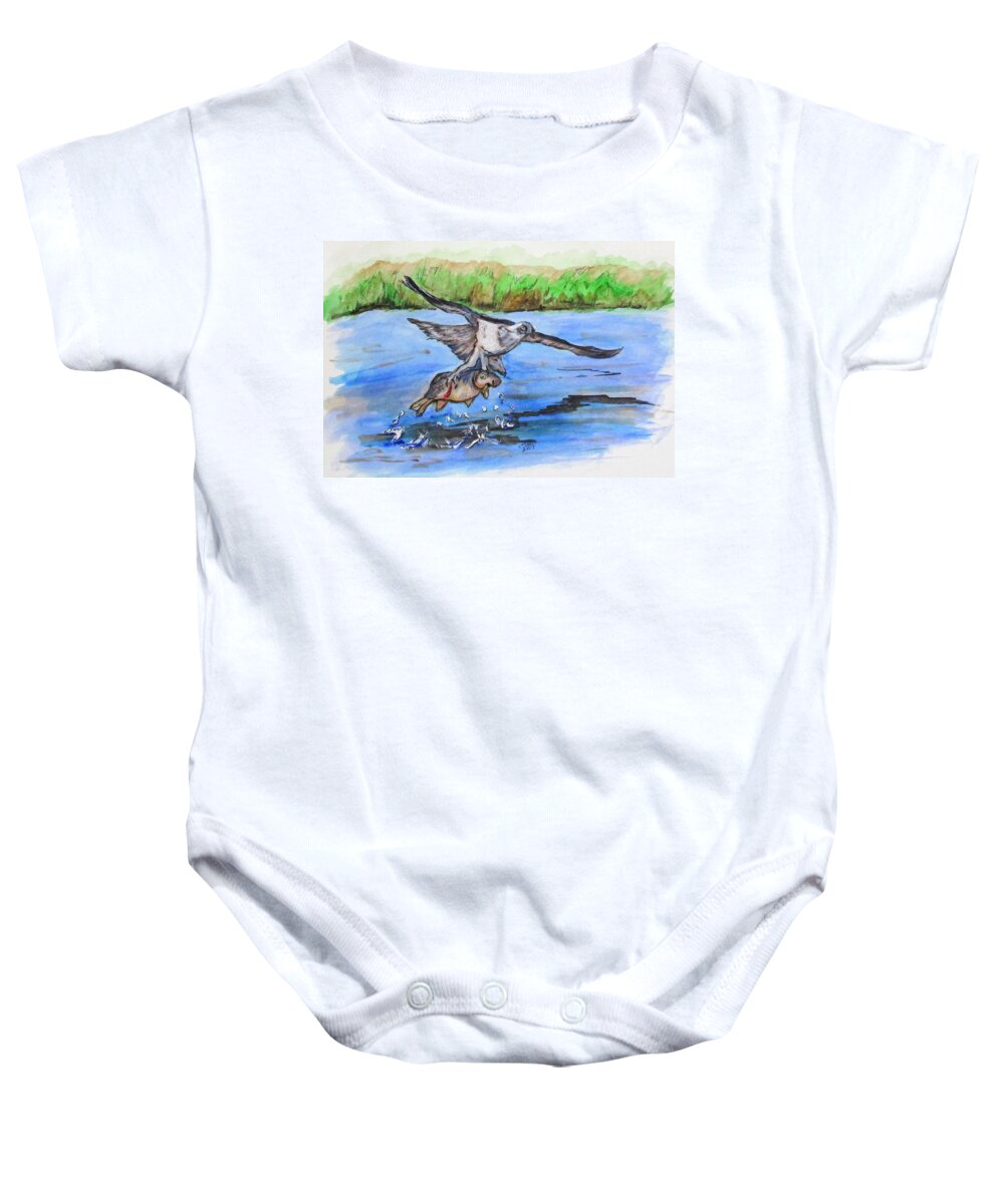 Fish Baby Onesie featuring the painting Fish For Lunch by Clyde J Kell
