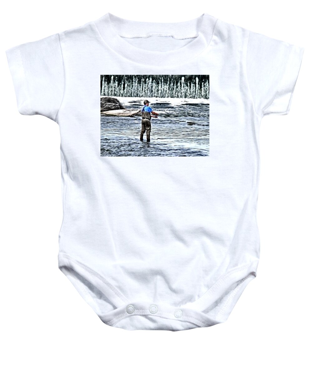 River Baby Onesie featuring the photograph Fisherman on the River by Deborah Kunesh