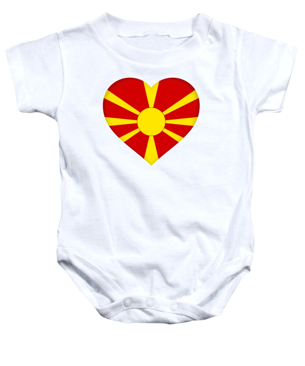 Macedonia Baby Onesie featuring the digital art Flag of Macedonia Heart by Roy Pedersen
