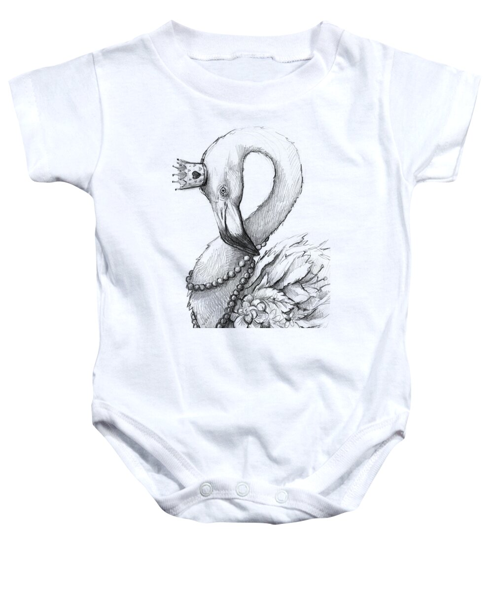 Flamingo Baby Onesie featuring the painting Flamingo in Pearl Necklace by Olga Shvartsur