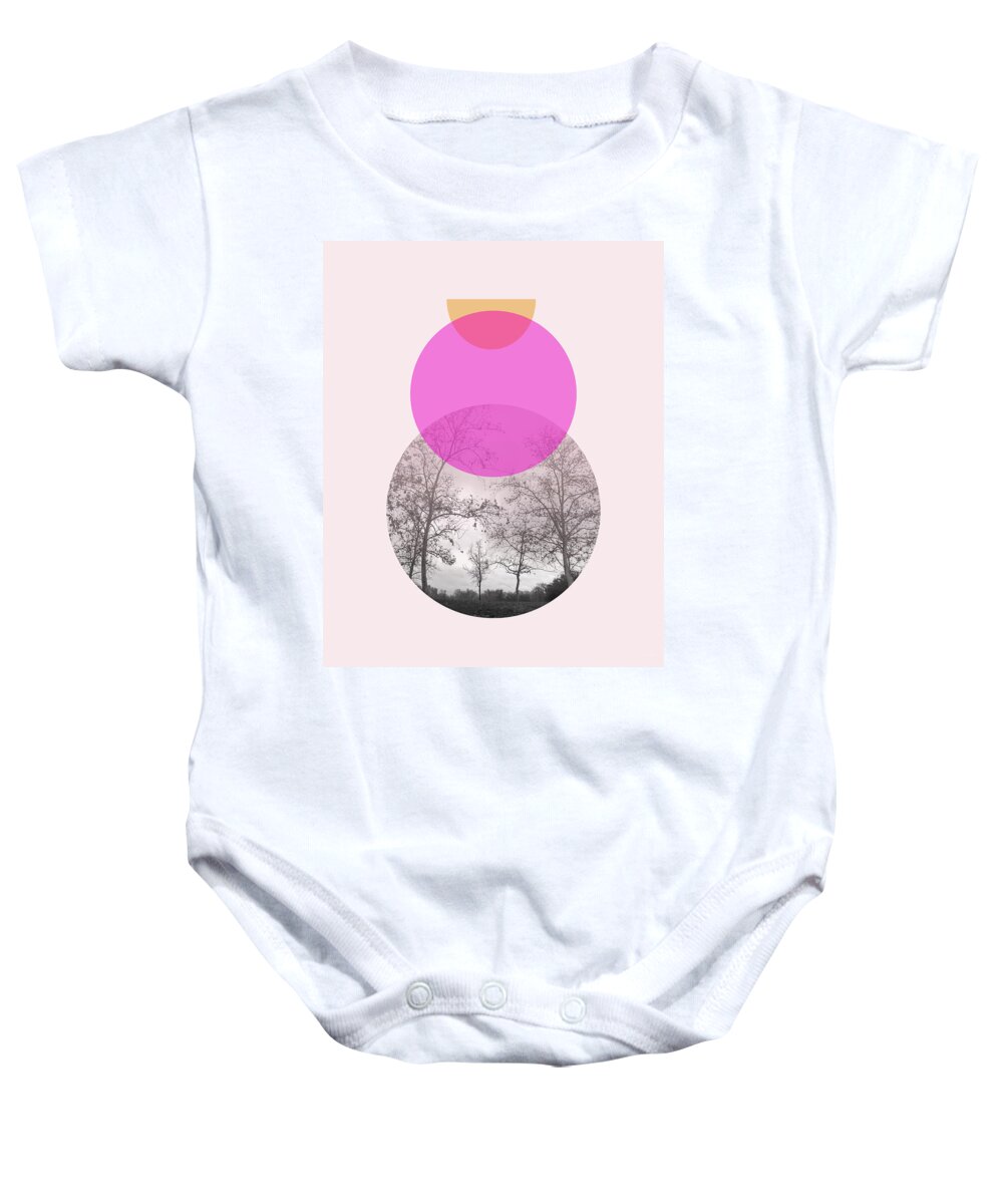 Modern Baby Onesie featuring the mixed media Flare in Pink and Yellow- Art by Linda Woods by Linda Woods