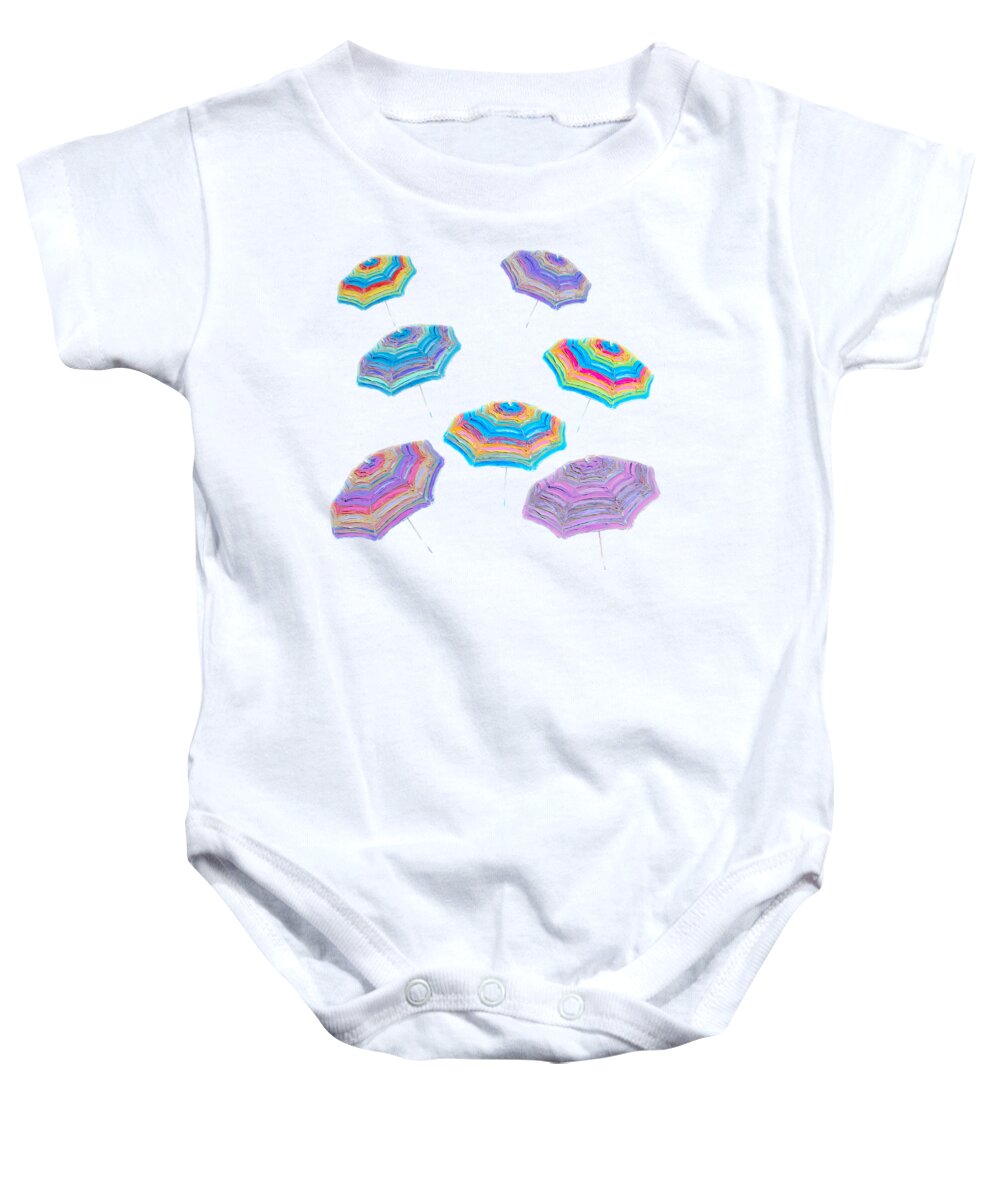 Umbrellas Baby Onesie featuring the painting Floating Beach Umbrellas by Jan Matson