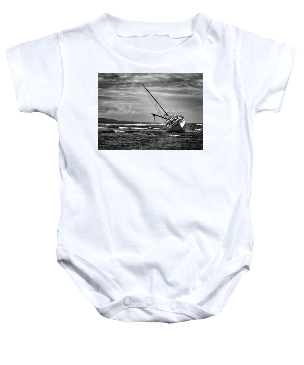 Puerto Viejo Shipwreck Baby Onesie featuring the photograph Floundering in the Storm by Norma Brandsberg