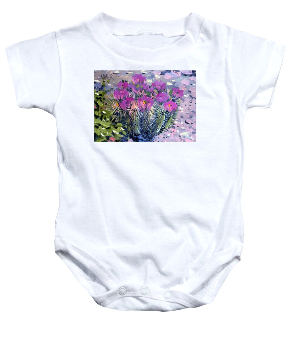 Flowering Cactus Baby Onesie featuring the painting Flowering Cactus by Donald Maier