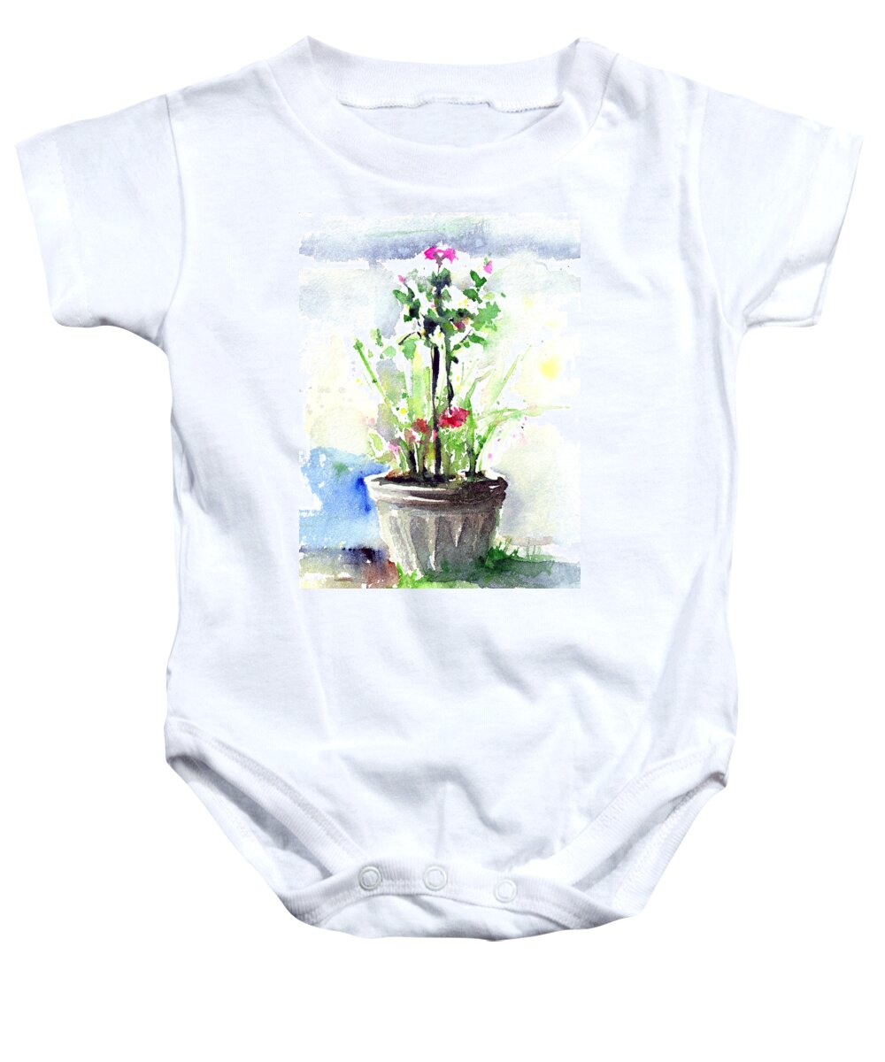 Flowers Baby Onesie featuring the painting Flowers By The Pool by John D Benson