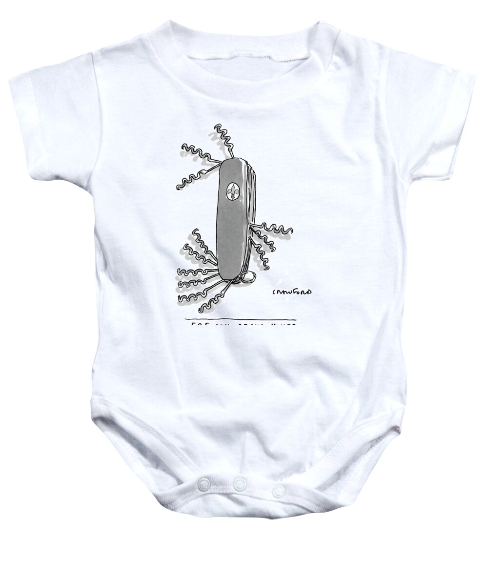 Swiss Army Knife Baby Onesie featuring the drawing French Army Knife by Michael Crawford