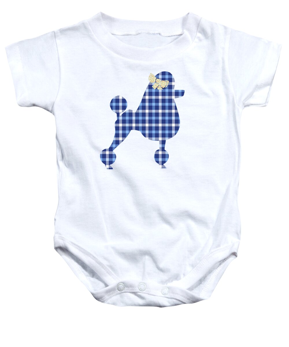 French Poodle Baby Onesie featuring the mixed media French Poodle Plaid by Christina Rollo