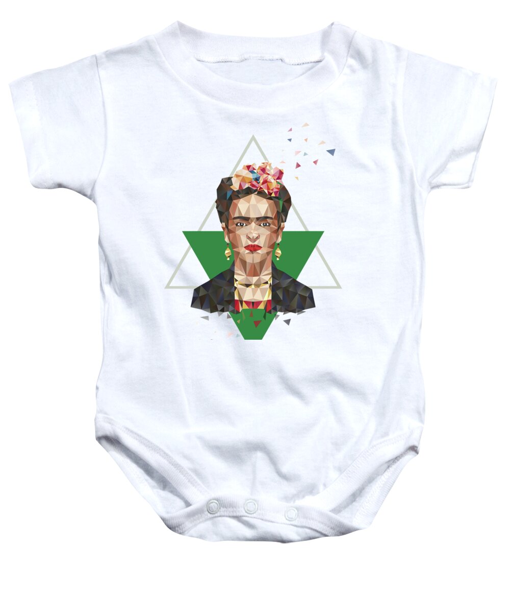 Frida Kahlo Baby Onesie featuring the digital art Frida in Triangles by Julia Jasiczak