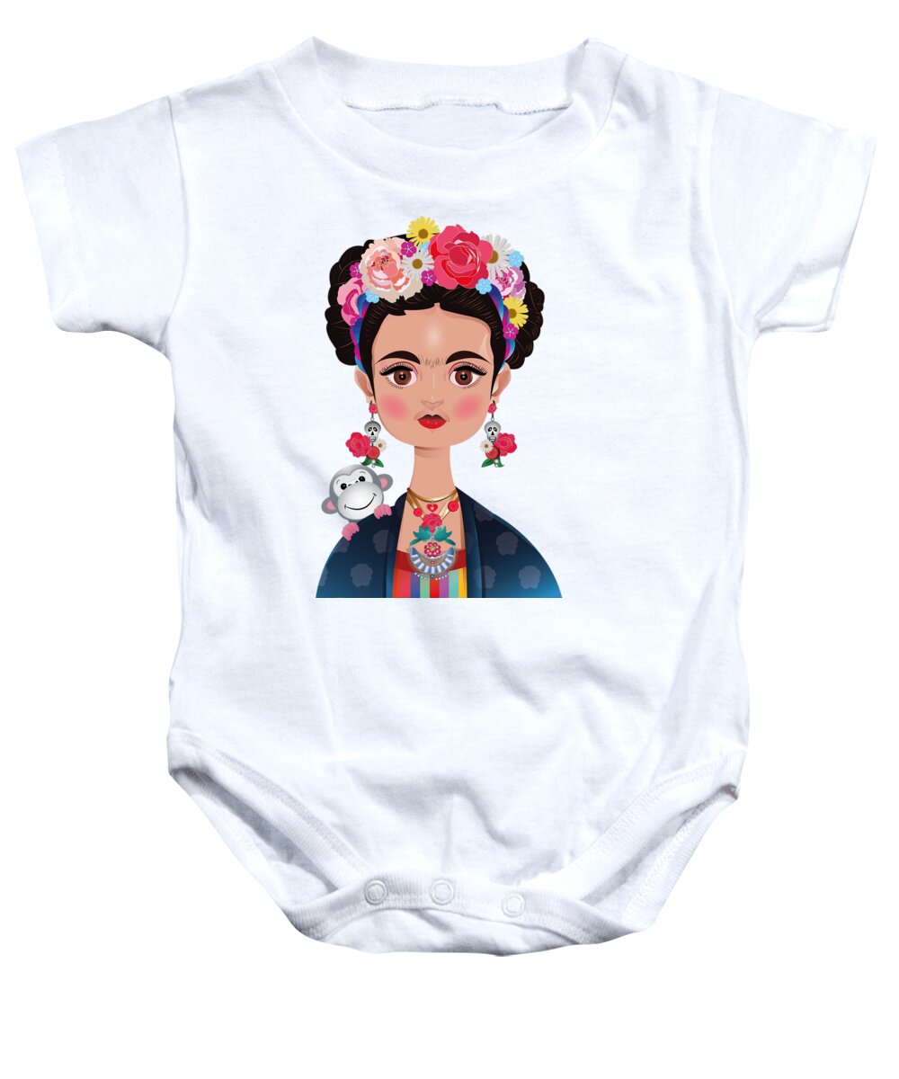 Frida Khalo Baby Onesie featuring the digital art Frida Khalo by Isabel Salvador