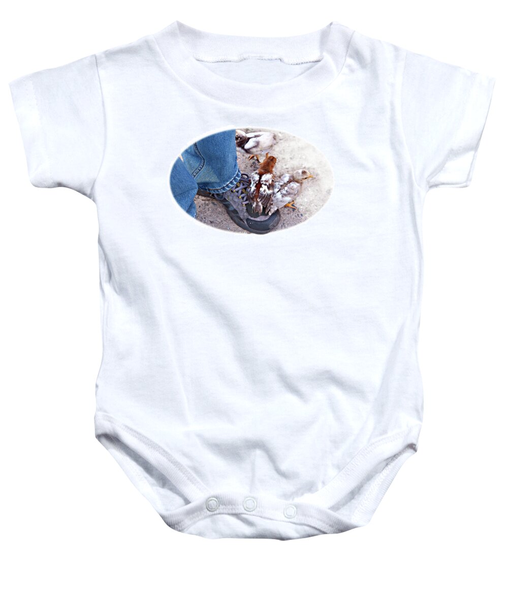 Chicken Baby Onesie featuring the photograph Friends by Tatiana Travelways