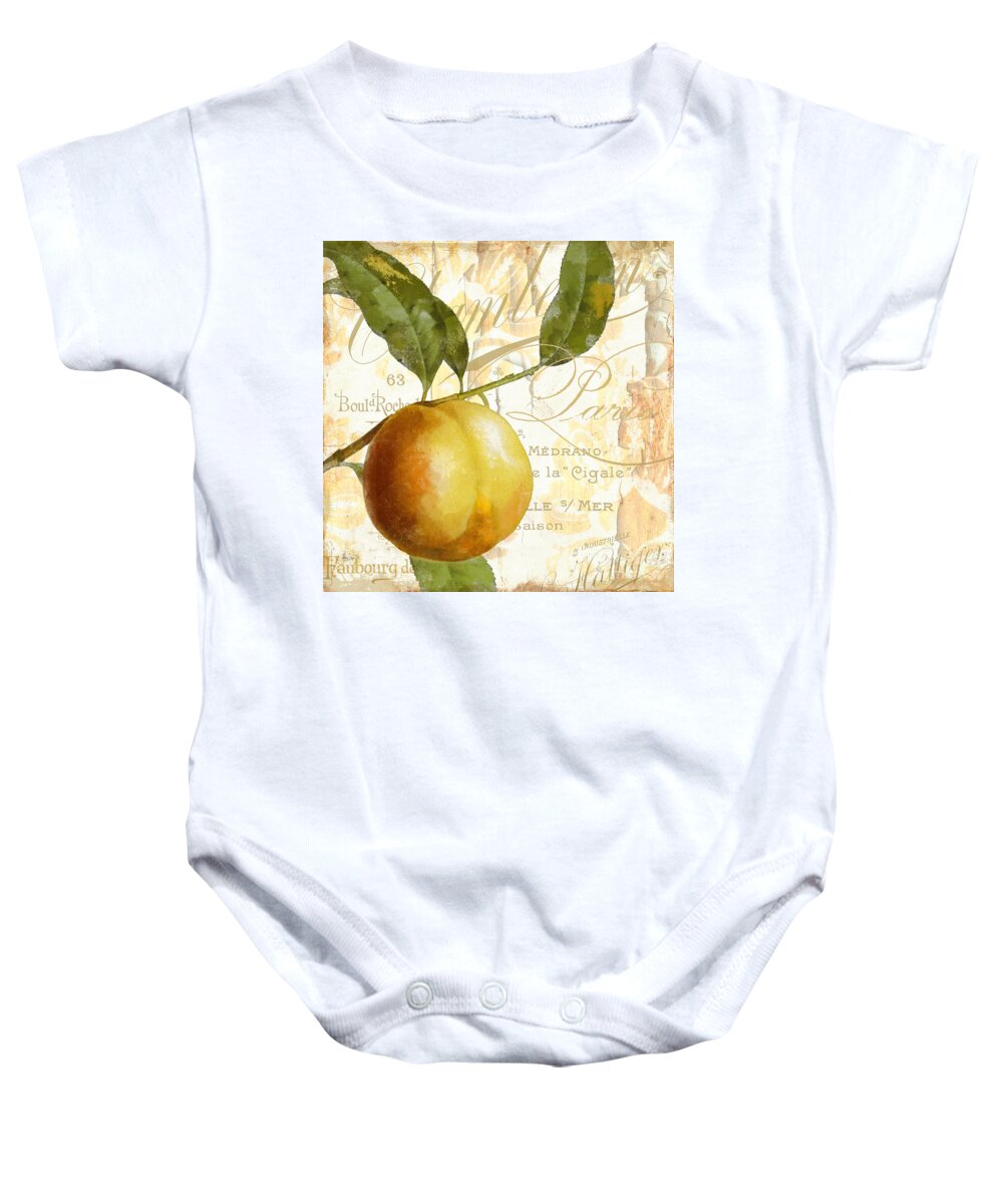 Nectarine Baby Onesie featuring the painting Fruits d'Or Golden Peach by Mindy Sommers