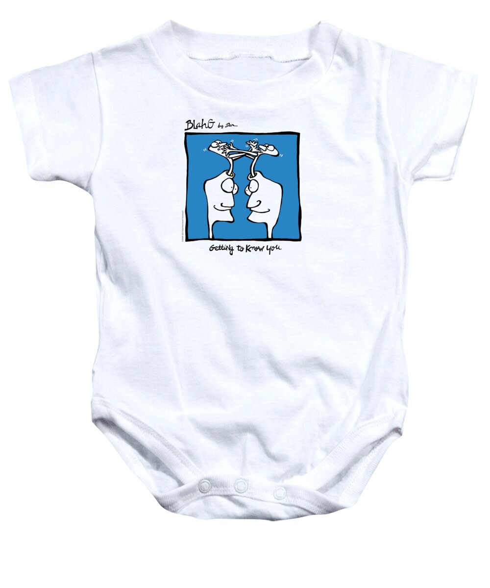 Face Up Baby Onesie featuring the drawing Getting To Know You by Dar Freeland