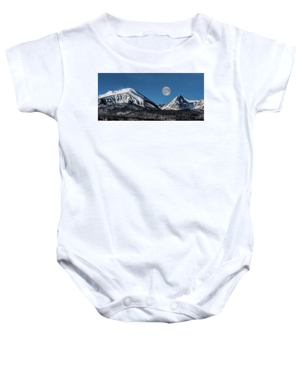 Full Moon Baby Onesie featuring the photograph Full Moon Over Silverthorne Mountain by Stephen Johnson