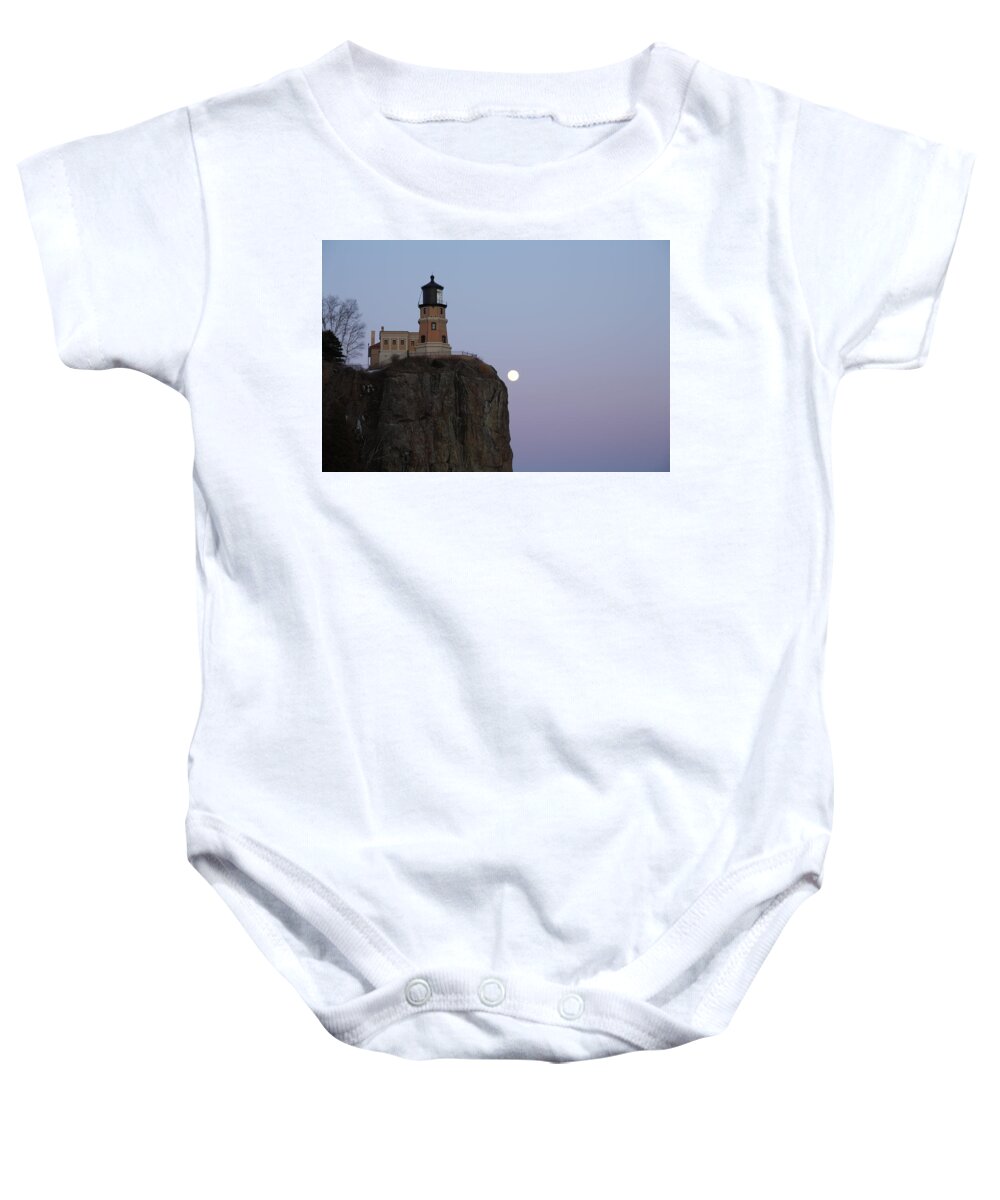 Full Moon Baby Onesie featuring the photograph Full Moon over Split Rock by Nancy Dunivin