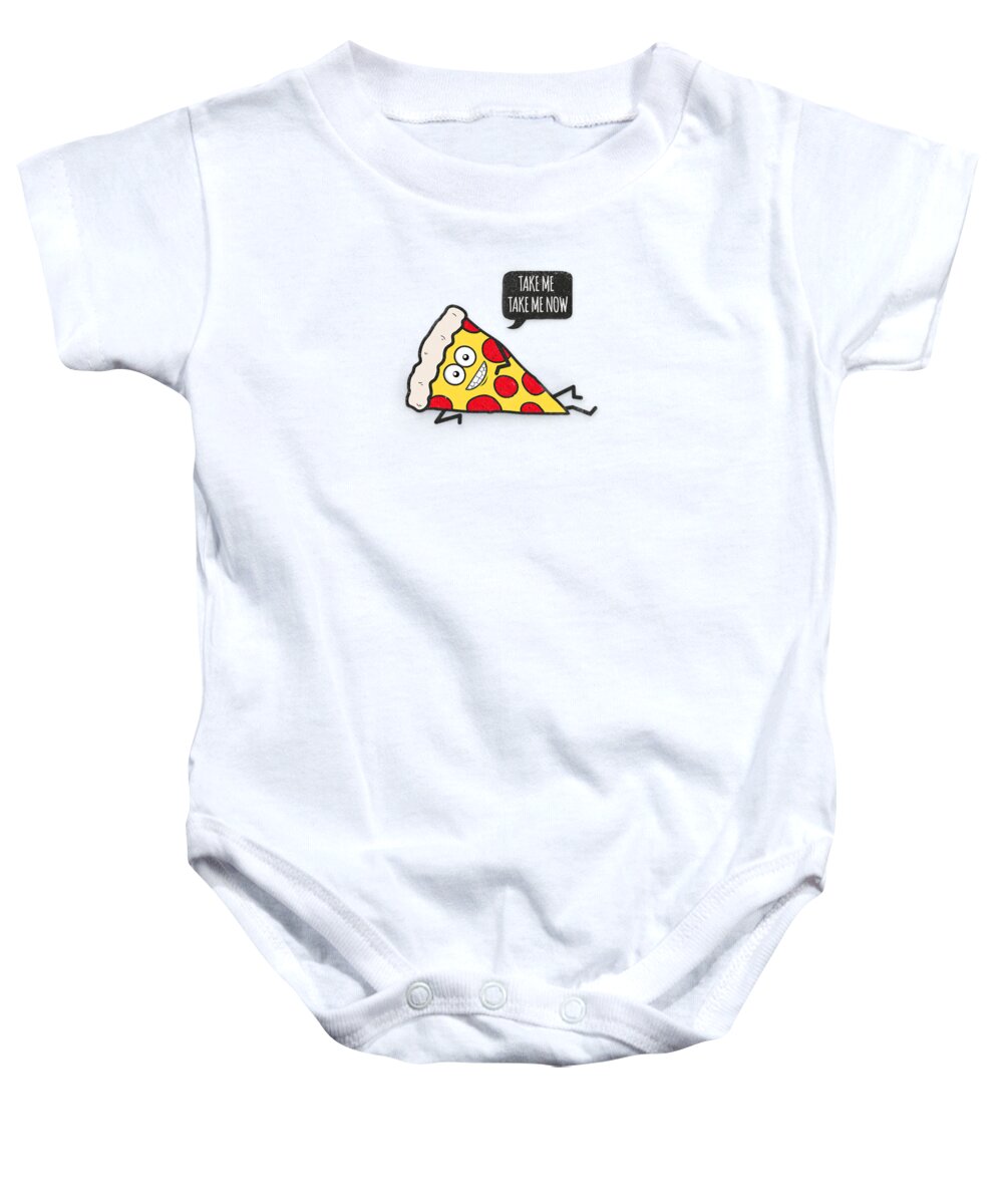 Pizza Baby Onesie featuring the digital art Funny and Cute Delicious Pizza Slice wants only you by Philipp Rietz