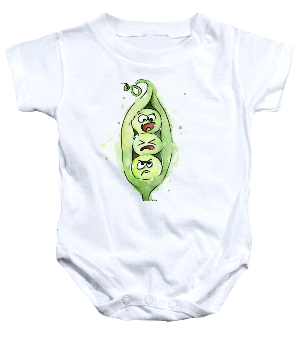 Pea Baby Onesie featuring the painting Funny Peas in a Pod by Olga Shvartsur
