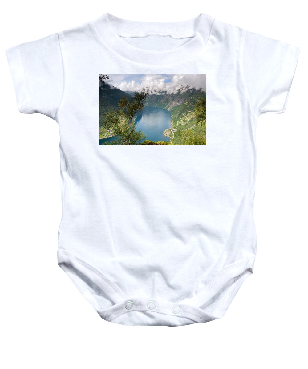 Geirangerfjord Baby Onesie featuring the photograph Geirangerfjord with Birch by Aivar Mikko